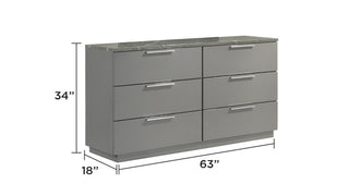 Sunvega White Lacquer Dresser with Six Smooth-Glide Drawers and Marble Accents