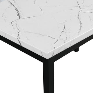 Sunvega Casual Square Metal Dining Table with Faux Marble Top and Black Legs