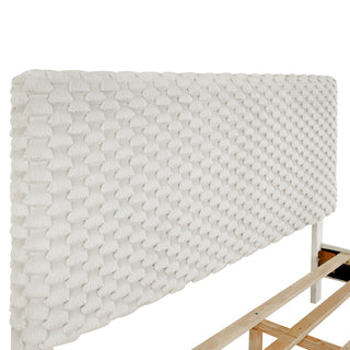 Sunvega Plush 3D Upholstered Platform Bed in White Dove with Height Adjustable Headboard