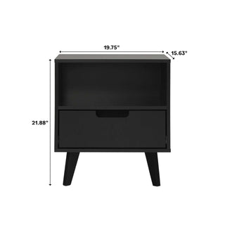 Sunvega Modern 1-Drawer Nightstand with Open Cubby and Sleek Cutout Handles
