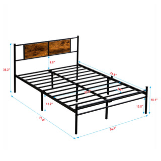 Sunvega King Size Metal Bedframe with Wood Panel Headboard and Under Storage