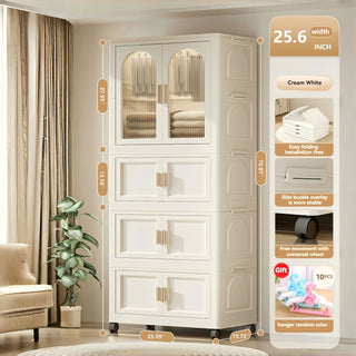 Sunvega 25.59 Inch Wide Folding Wardrobe with Magnetic Door and Wheels
