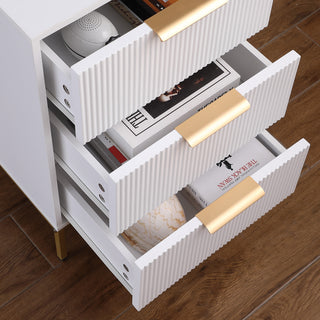 Sunvega Mid-Century Modern Nightstand with Wavy Drawer Panels and Gold Metal Accents