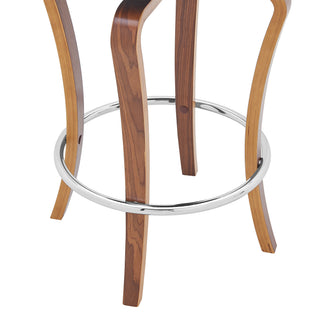Sunvega 29 Inch Swivel Gray Faux Leather and Walnut Wood Bar Stool with Padded Cushion