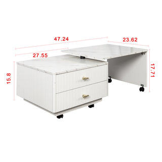Sunvega Modern Swivel Square Coffee Table with Rotatable Top and Two Drawers