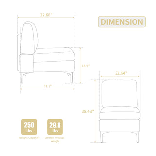 Sunvega Modular Sofa Single Armrest Backrest Module with Convertible Corduroy Fabric