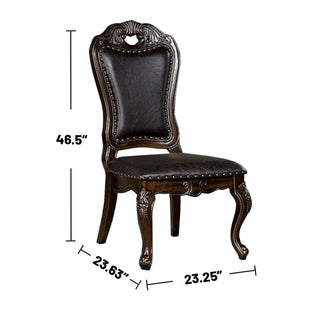 Sunvega Traditional Walnut Solid Wood Dining Chairs with Dark Brown Leatherette Seats