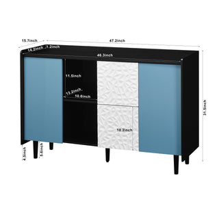 Sunvega Black and Red Modern Sideboard Buffet Cabinet with 2 Drawers