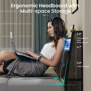 Sunvega Full Bed Frame with Ergonomic Headboard Multi-Space Storage and RGB LED Lights