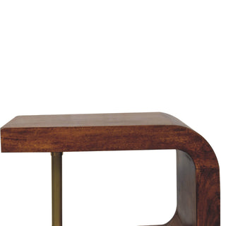 Sunvega Solid Mango Wood Modern Art End Table with 2 Brass Bars