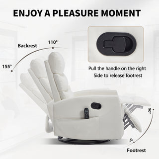 Sunvega Fabric Heat Massage Manual Recliner Chair with Rocker and Swivel for Living Room