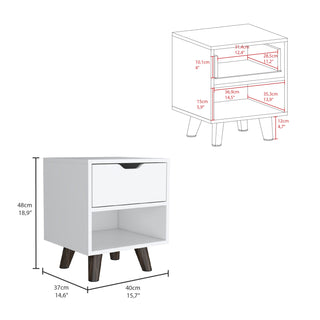 Sunvega Modern Nightstand with Open Shelf and Drawer on Wooden Legs