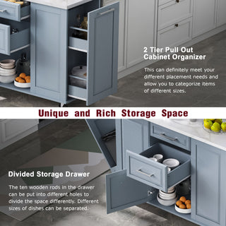 Sunvega Vintage Modern Kitchen Island with Drop Leaf, Tilt Trash Cabinet, and Pull Out Organizer