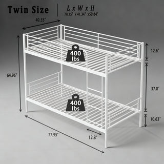 Sunvega Twin Over Twin Metal Bunk Bed with Ladder and Guardrail, Splits into Two Separate Beds