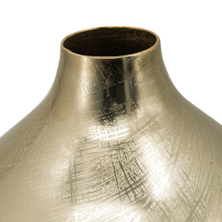Sunvega Gold Aluminum Chisel Flower Vase with a Short Round Metallic Silhouette