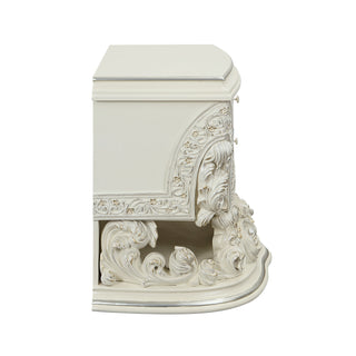 Sunvega Antique White Finish Nightstand with 2 Scrolled Floral Storage Drawers