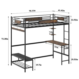 Sunvega Twin Size Loft Bed Frame with Storage Desk and Power Outlet