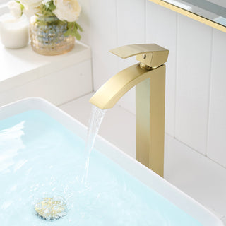 Sunvega Brushed Nickel Single Hole Waterfall Bathroom Sink Faucet with Single Handle