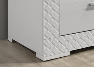 Sunvega Glam Style White High Gloss Finish Nightstand with Chrome Hardware