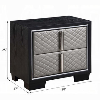 Sunvega Silver and Black Nightstand with Diamond Quilted Drawer Fronts
