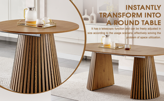 Sunvega Flexible Extendable Oval Wooden Dining Table with Slatted Legs for Space Saving