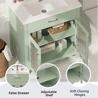 Sunvega Modern 30 Inch Bathroom Vanity with Ceramic Sink and Tempered Glass