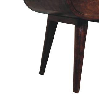 Sunvega Solid Mango Wood Light Walnut Round Bedside Table with Drawer and Open Slot