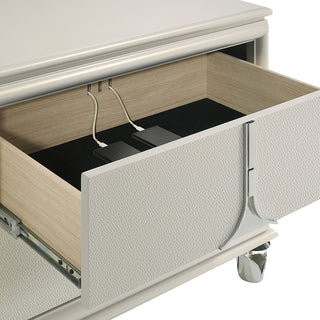 Sunvega Pearl White Contemporary 2-Drawer Nightstand with Chrome Metal Pulls