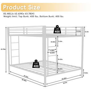 Sunvega Multi-Functional Square Tube Iron Bunk Bed with Full-Size Upper and Lower Beds
