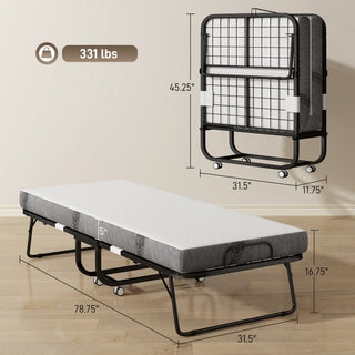 Sunvega Portable Single Size Folding Bed with Memory Foam Mattress and Steel Frame