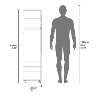 Sunvega Compact White Wardrobe with Integrated Mirror and Ample Shelving for Bedroom