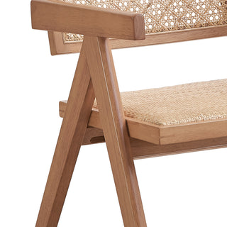 Sunvega Beige and Natural Rattan Arm Chair Set of 2 with Wood Legs