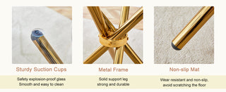 Sunvega Modern Simple Round Clear Glass Dining Table with Gold Metal Legs for 4-6 People