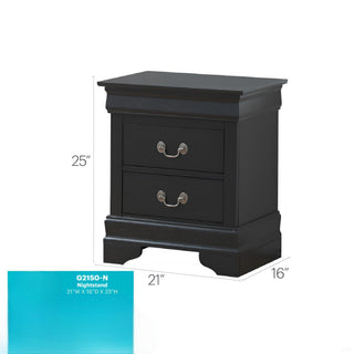 Sunvega Elegant Black Traditional Nightstand with Two Drawers for Bedroom