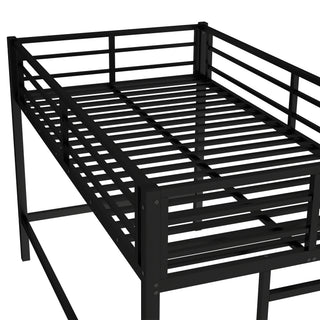 Sunvega Twin Size Metal Loft Bed with Storage Shelf and Safety Guardrails for Kids