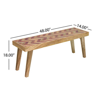 Sunvega Handcrafted Mango Wood Dining Bench with Natural Boho Style