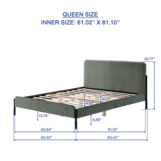 Sunvega Queen Upholstered Bed with Channeled Headboard and Sturdy Metal Frame