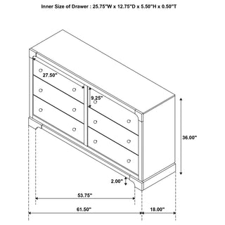 Sunvega Sundance Dark Cocoa 6-Drawer Dresser Cabinet with Transitional Design and Brass Knobs