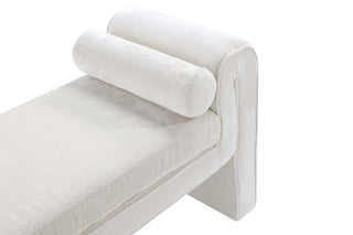 Sunvega Modern Glam Accent Bench with Chenille Upholstery and Bolster Pillows