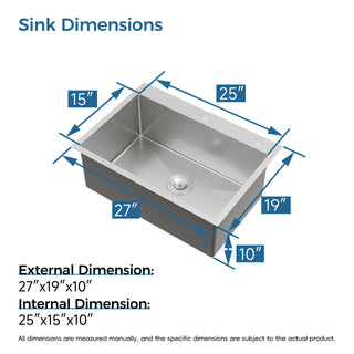 Sunvega 32x19 Inch Overmount Single Bowl Kitchen Sink in Brushed Nickel