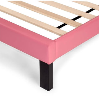 Sunvega Pink Faux Leather Upholstered Twin Size Platform Bed with Wooden Slats