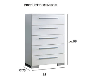 Sunvega Contemporary Glossy White Finish Chest with Five English Dovetail Drawers