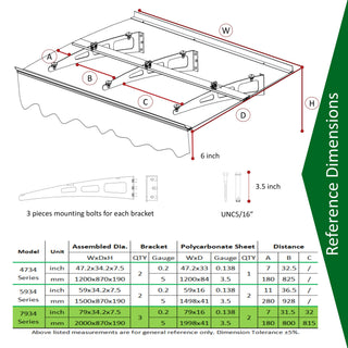 Sunvega 0.137Inch Thick Crystal Solid Polycarbonate Sheet Window Awning Canopy with Valance