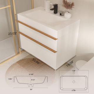 Sunvega White Wall Mounted Bathroom Vanity with Integrated Acrylic Sink and Soft-Close Drawers