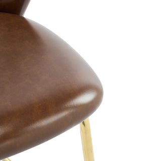 Sunvega Dark Brown Faux Leather Upholstered Bar Stool with Gilded Metal Frame Set of 2