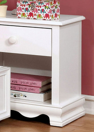 Sunvega Transitional White Solid Wood Nightstand with Drawer and Storage Shelves