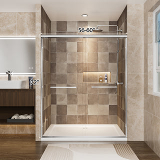 Sunvega 56-60" W x 72" H Matte Black Aluminum Frame Double Sliding Shower Door
