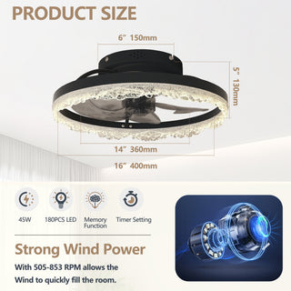 Sunvega 24" Modern Flush Mount LED Ceiling Fan Light with Decorative Acrylic Ring