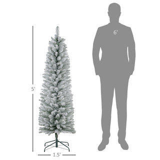 Sunvega Pencil Artificial Xmas Tree with Faux Snow Flocked Full Branch Tips Flame-retardant