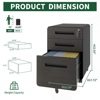 Sunvega 2 Drawer Mobile File Cabinet with Lock for Legal Letter A4 Size
